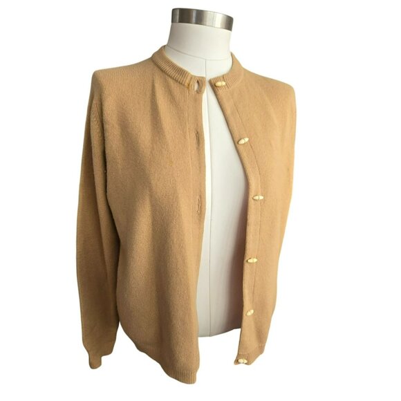 Ballantyne Of Peebles 100% Pure Cashmere Cardigan Sweater Tan Scotland HS155 - Picture 1 of 11